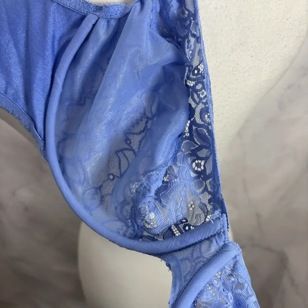Vintage 90s Olga 36DD Sheer Lace Bra Burgundy 33580 Unlined Cauliflower Blue